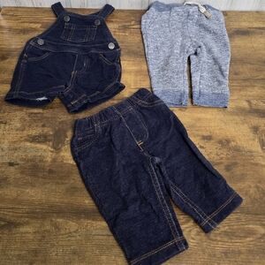 Babys Size 3M Bundle Of Blue Denim Overalls, Gray Pants, And Jeans